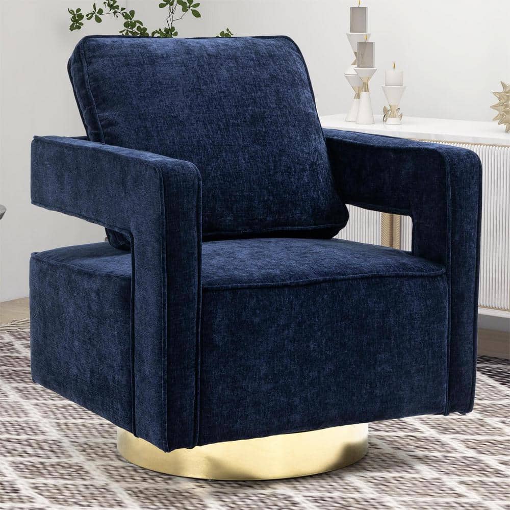 Navy Modern Swivel Open Back Arm Chair with 1-Pillow For Nursery Bedroom Living Room