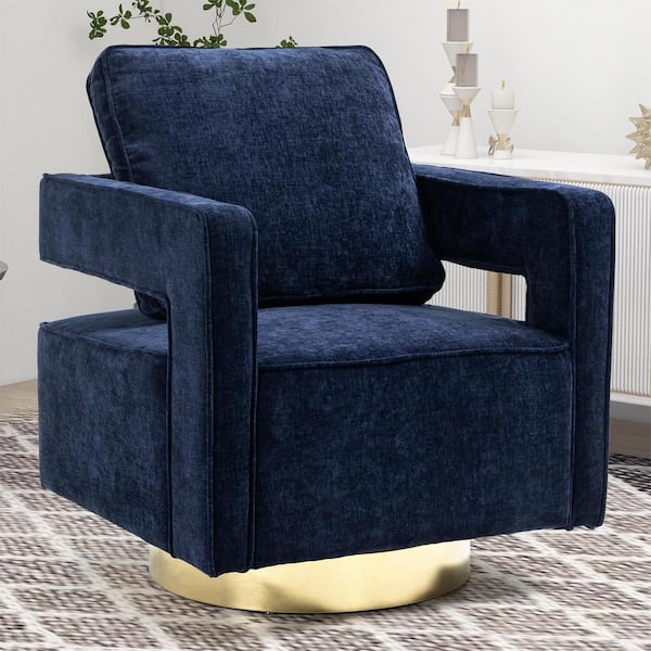Navy Modern Swivel Open Back Arm Chair with 1-Pillow For Nursery Bedroom Living Room