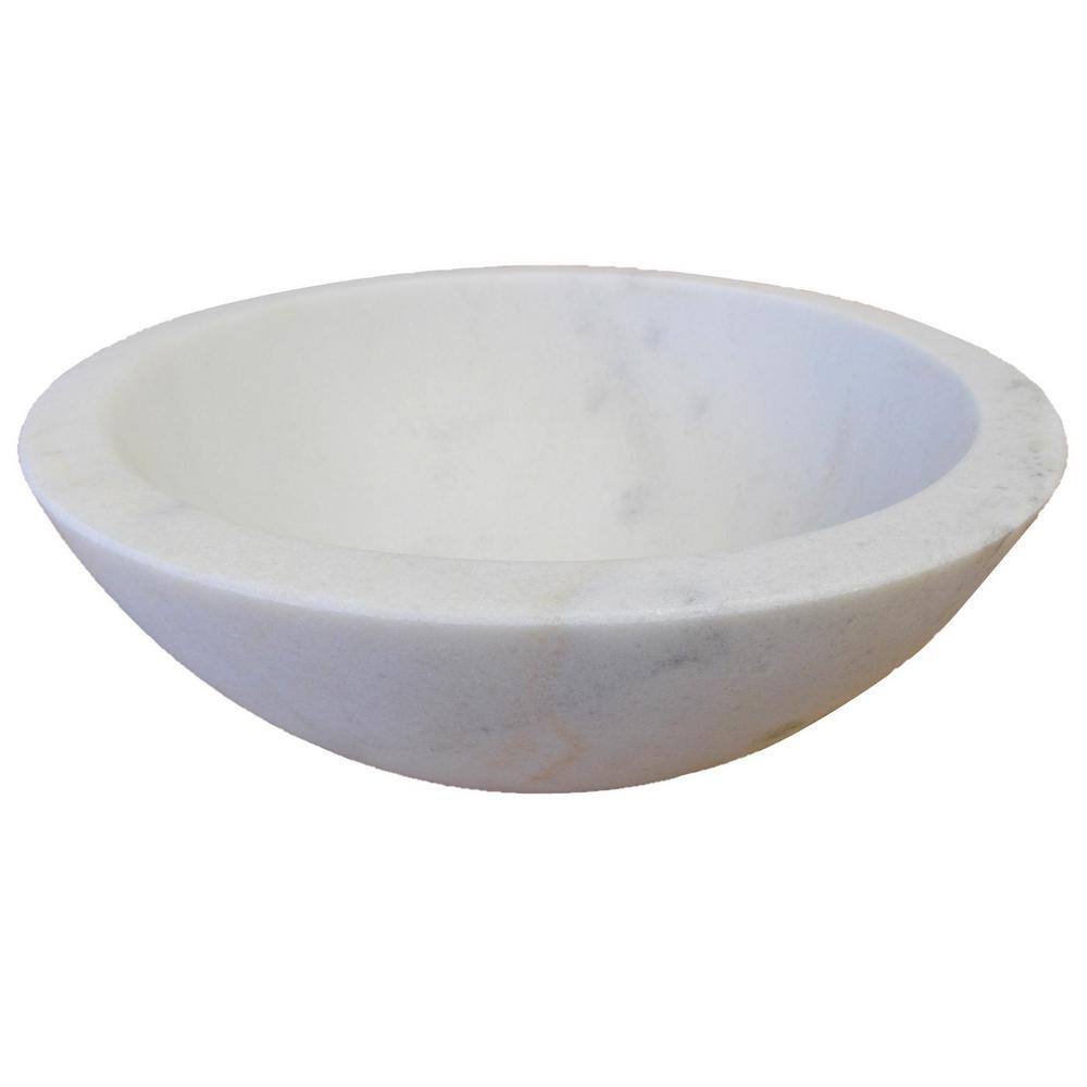 14'' White Marble Circular Vessel Bathroom Sink