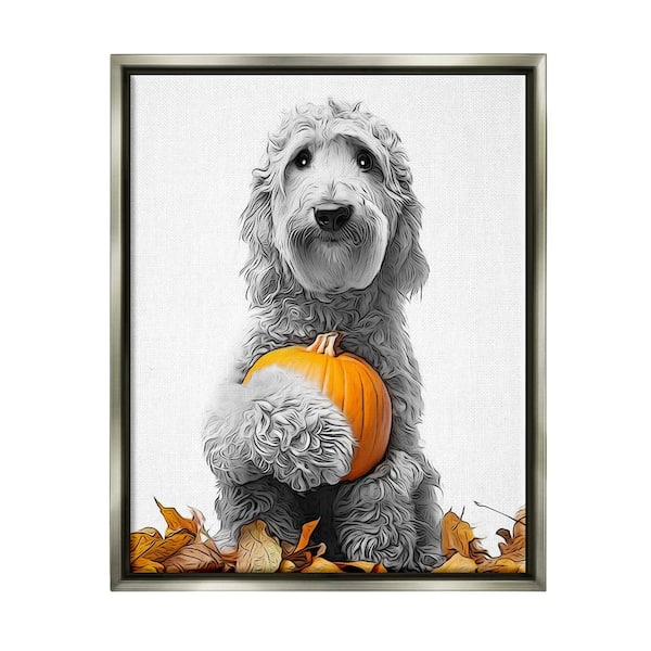 Stupell Industries Dog and Autumn Leaves by Annalisa Latella 1-Piece Floater Frame Graphic Print Animal Poster Art Print 21 in. x 17 in.