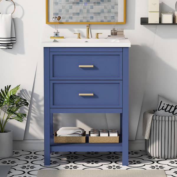 Boosicavelly 24 in. W x 18 in. D x 34 in. H Freestanding Bath Vanity in Blue with White Ceramic Top