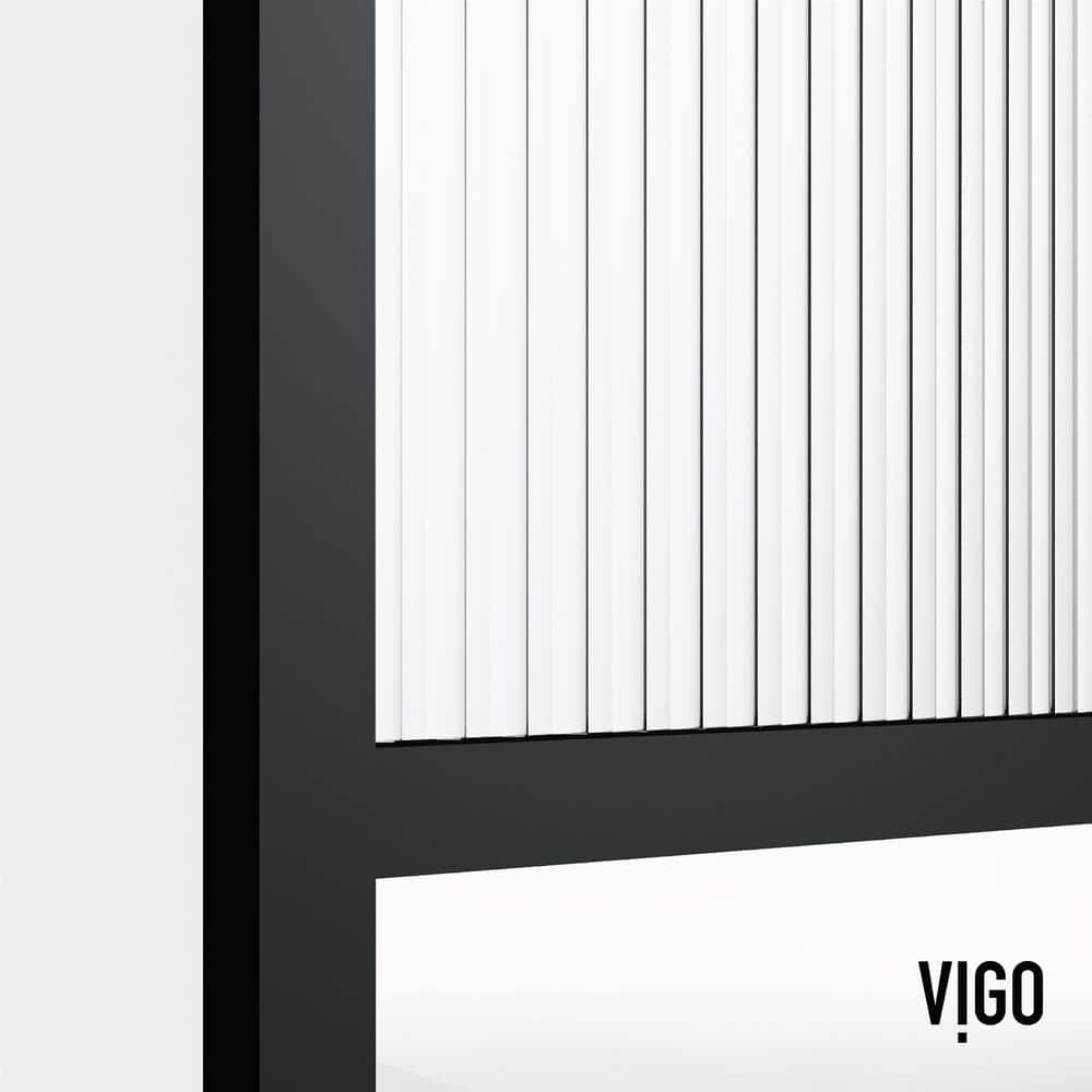 Essex Matte Black 34" x 74" Framed Fluted Glass Shower Screen