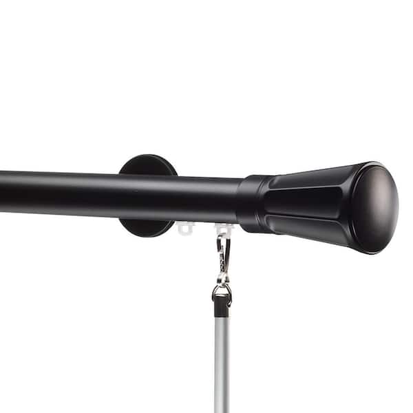 Art Decor Tekno 25 - 108 in. Non-Adjustable 1-1/8 in. Single Traverse Window Curtain Rod Set in Black with Jiboo Finial