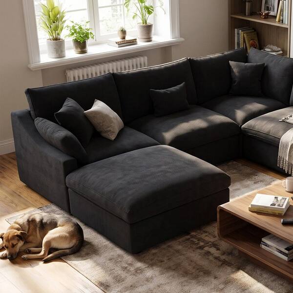 J&E Home 119.2 in. Slope Arm Linen L-shaped Oversized 4-Piece