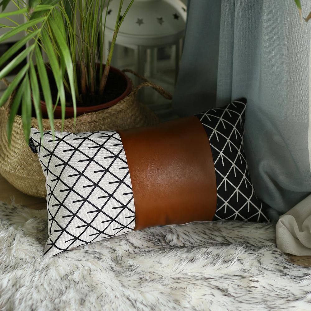 Bohemian Brown and Black Geometric Faux Leather Pillow Covers Set