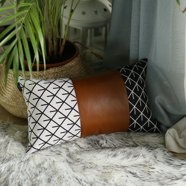 MIKE & Co. NEW YORK Brown Boho Handcrafted Vegan Faux Leather Mixed  Abstract Geometric Throw Pillow Cover (Set of 2) SET-974-1 - The Home Depot