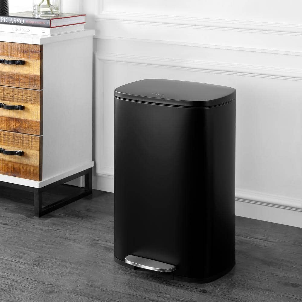 Connor Black Stainless Steel 13-Gallon Trash Can with Soft-Close Lid
