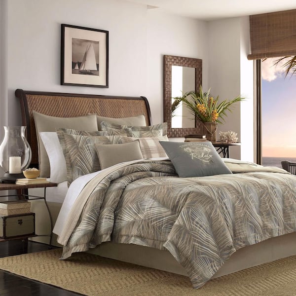 Tommy Bahama Raffia Palms 4 Piece Brown, Queen Size Bed Set Sheets