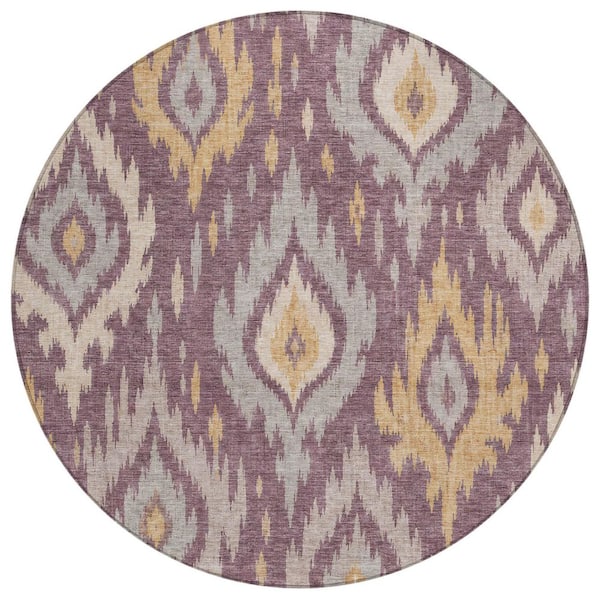 Chantille Machine Washable Indoor/Outdoor Abstract ACN3073 Plum 8 ft. x 8 ft. Round Rug