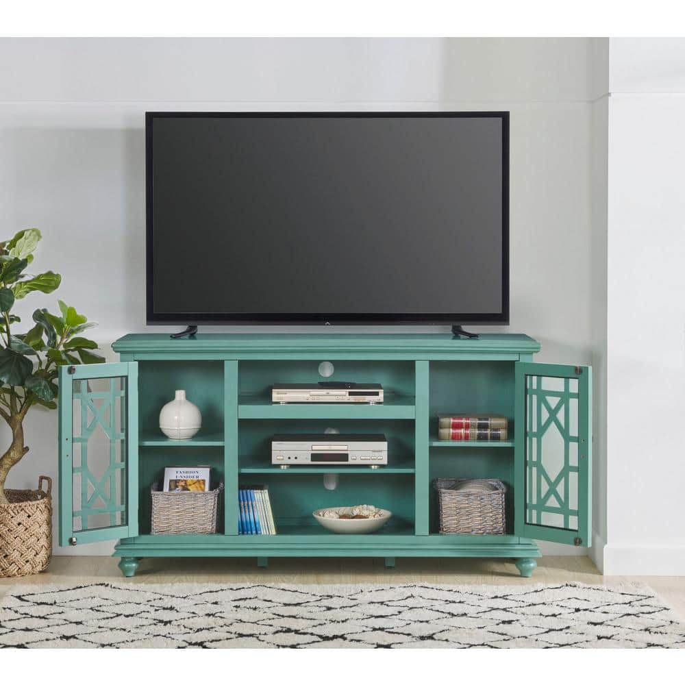 Antique Teal Transitional 2-Door TV Stand with Cabinet