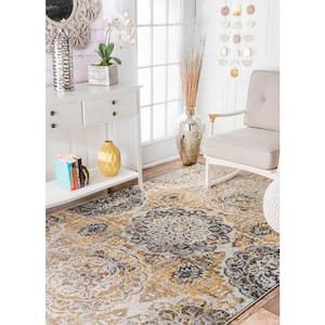 Lita Faded Damask Gold 4 ft. x 6 ft. Area Rug