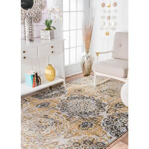 Lita Faded Damask Gold 7 ft. x 9 ft. Area Rug