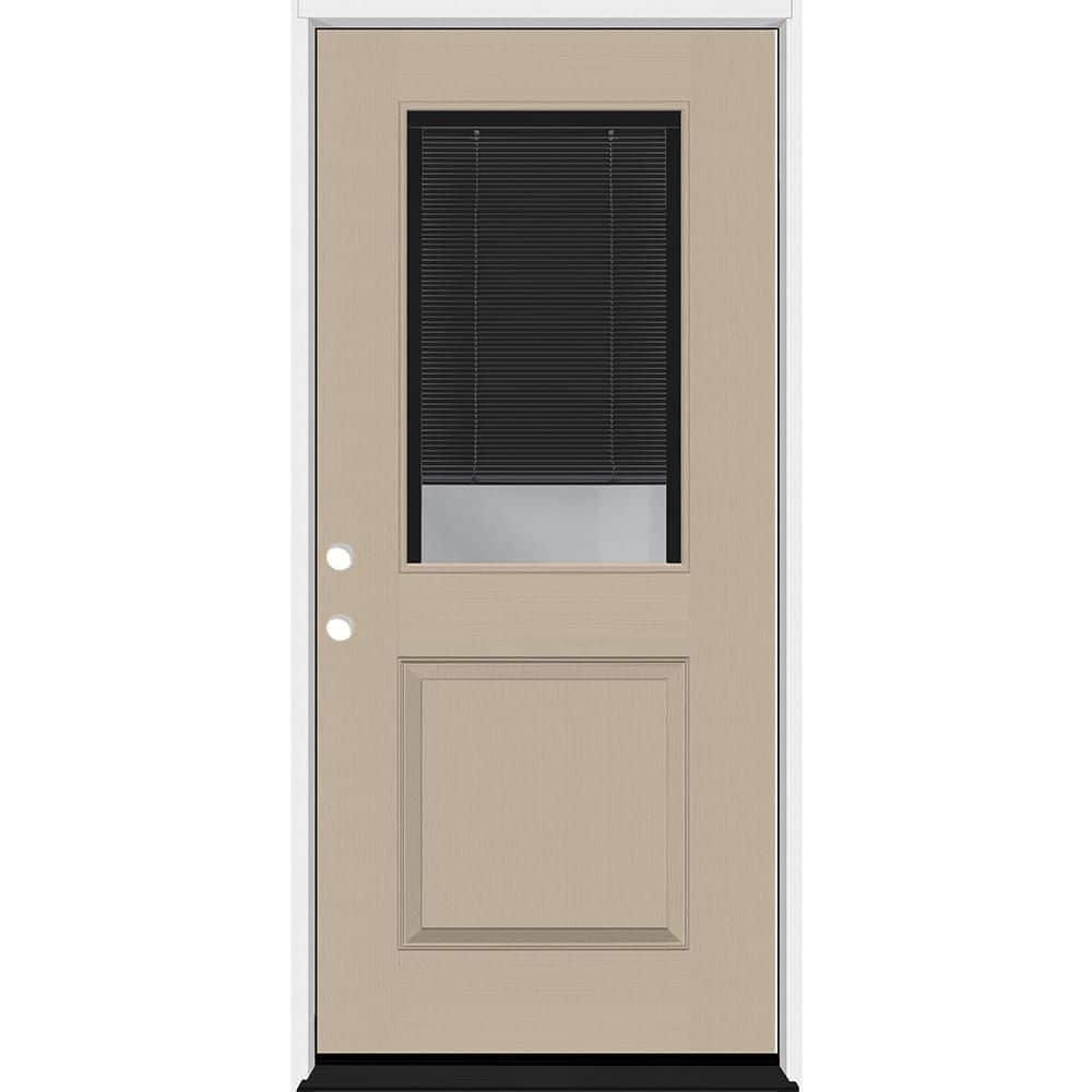 Legacy 30 in. x 80 in. 1/2 Lite Clear Glass Noir Miniblind RHIS Sandstone Fiberglass Prehung Door w/4-9/16 in. Jamb price history on PriceWatchPro