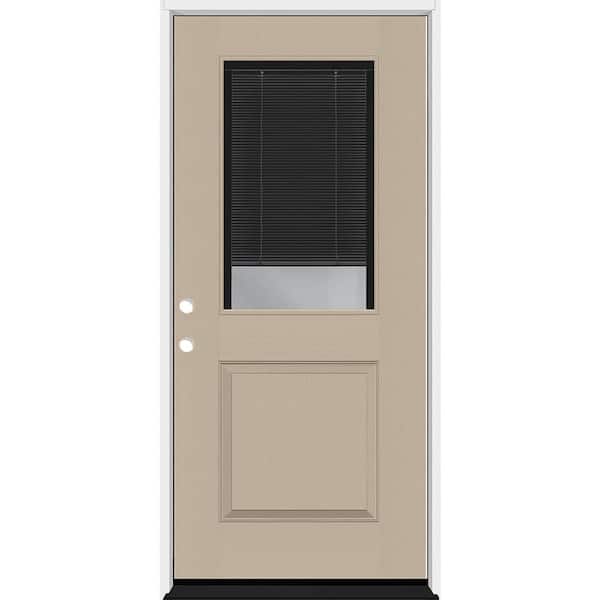 Steves & Sons Legacy 36 in. x 80 in. 1/2 Lite Clear Glass Noir Miniblind RHIS Sandstone Fiberglass Prehung Door w/4-9/16 in. Jamb