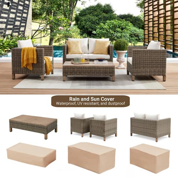 4-Piece Wicker Patio Conversation Set with Beige Cushions