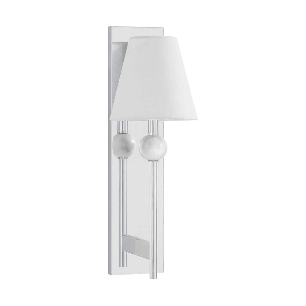 Polished Chrome Wall Sconce with White Fabric Shade