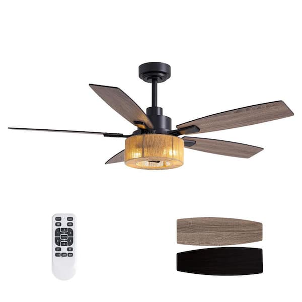 46 in. Indoor Boho Black Caged Ceiling Fan with Light Kit, Reversible Blades and Remote Included