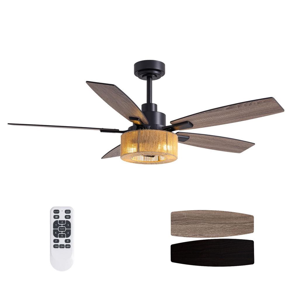 52-Inch Boho Black Hemp Ceiling Fan with Light and Remote price history on PriceWatchPro