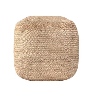 Cork Braided Solid Jute Filled Ottoman Natural Square Pouf