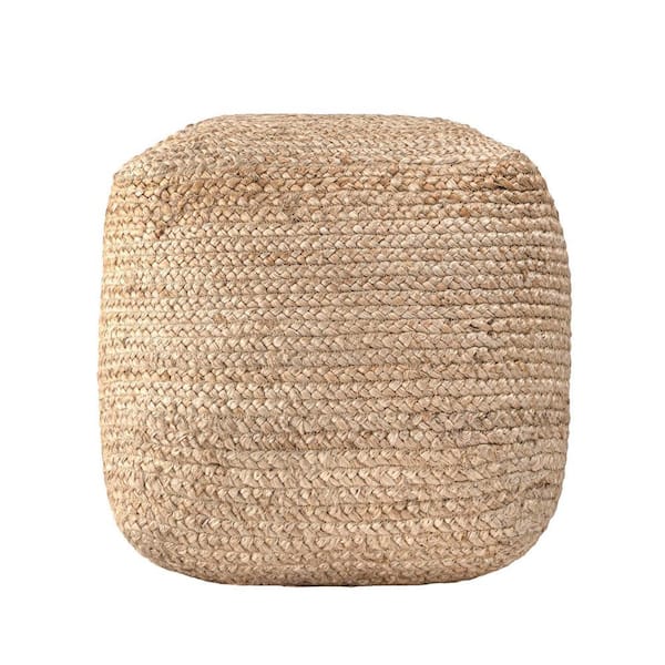 nuLOOM Cork Braided Solid Jute Filled Ottoman Natural Square Pouf