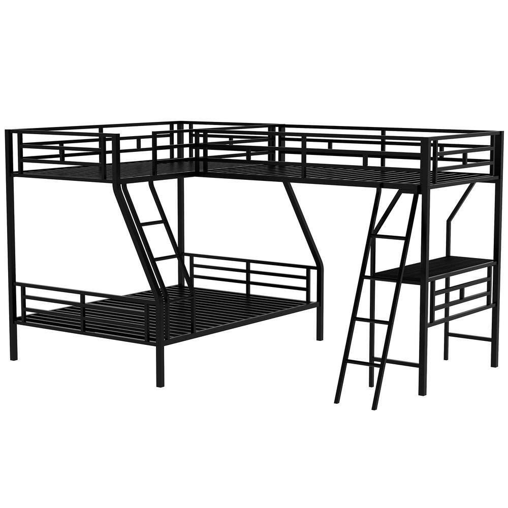 Utopia 4niture Anastasha Black Twin Over Full Bunk Bed With A Twin Loft Bed Attached And Desk