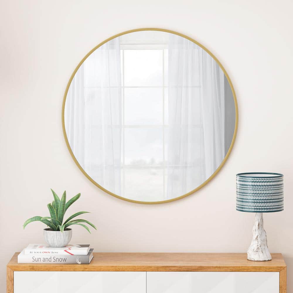 Modern Design 28 in. W x 28 in. H Round Metal Framed Gold Wall Decor Mirror