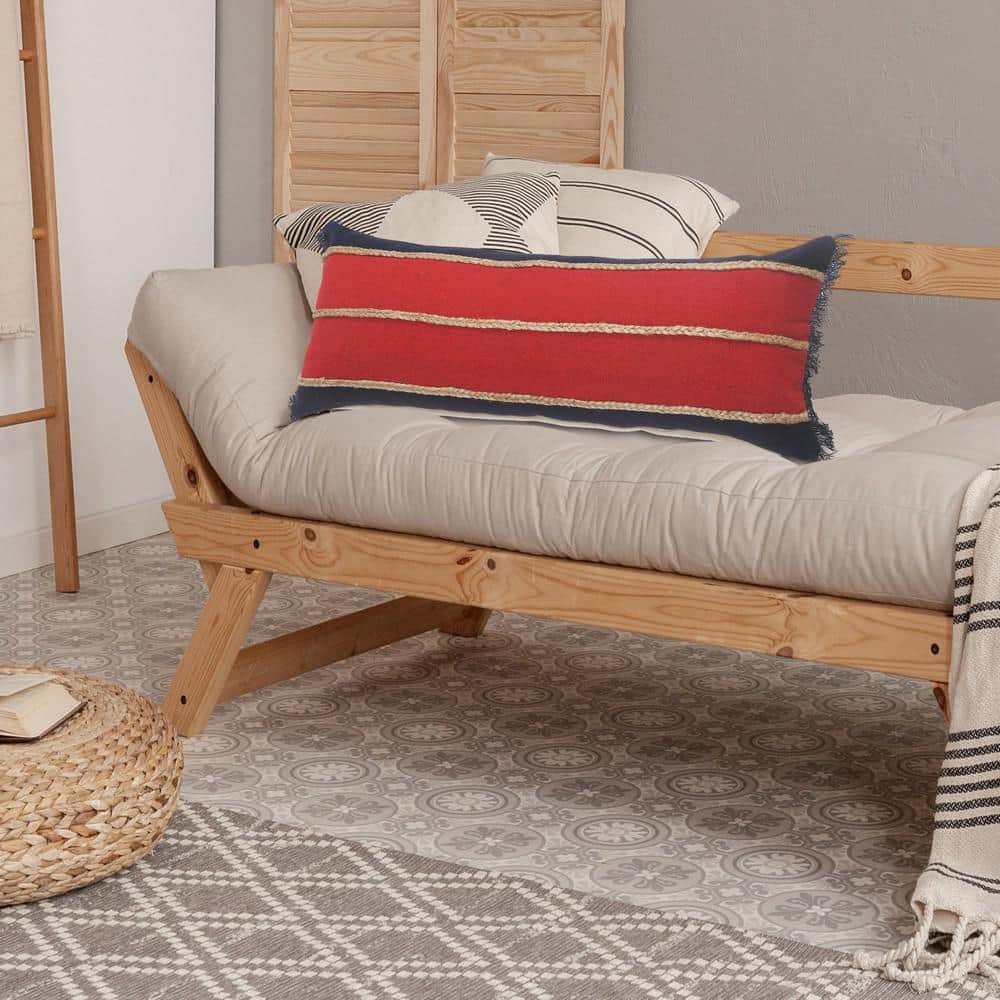 Americana Striped Jute Braided Lumbar Pillow, Red/Navy, 36" x 14"