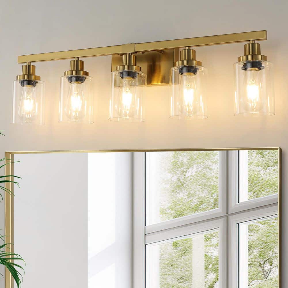 31.1 in. 5-Light Gold Modern Bathroom Vanity Light with Clear Glass Shade price history on PriceWatchPro