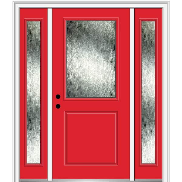 MMI Door 60 in. x 80 in. Right-Hand Inswing Rain Glass Red Saffron Fiberglass Prehung Front Door on 6-9/16 in. Frame