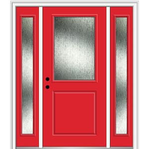 64 in. x 80 in. Right-Hand Inswing Rain Glass Red Saffron Fiberglass Prehung Front Door on 4-9/16 in. Frame