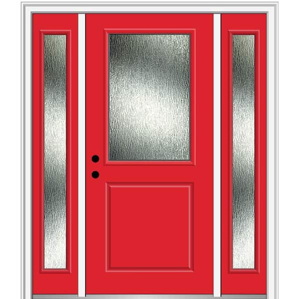 MMI DOOR 64 in. x 80 in. Right-Hand Inswing Rain Glass Red Saffron Fiberglass Prehung Front Door on 4-9/16 in. Frame