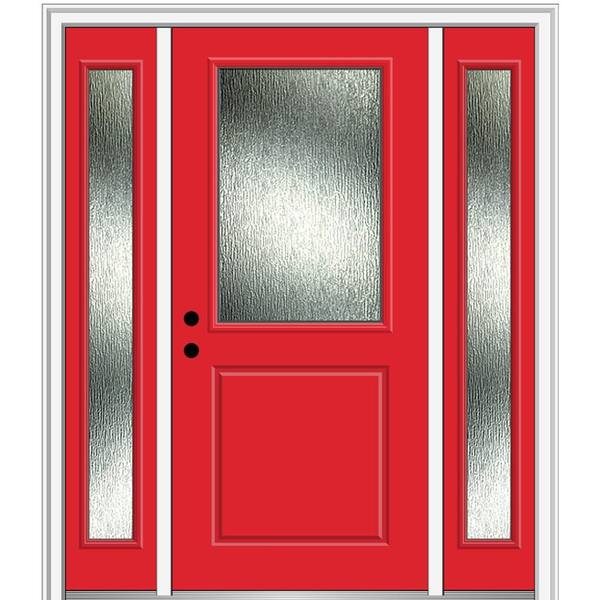 MMI Door 64 in. x 80 in. Right-Hand Inswing Rain Glass Red Saffron Fiberglass Prehung Front Door on 6-9/16 in. Frame