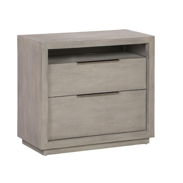 Benjara 32 in. Gray 2-Drawers Wooden Nightstand