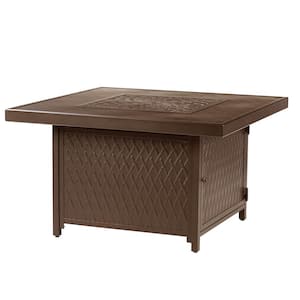 42 in. x 42 in. Brown Square Aluminum Propane Fire Pit Table with Glass Beads, 2 Covers, Lid, 55,000 BTUs
