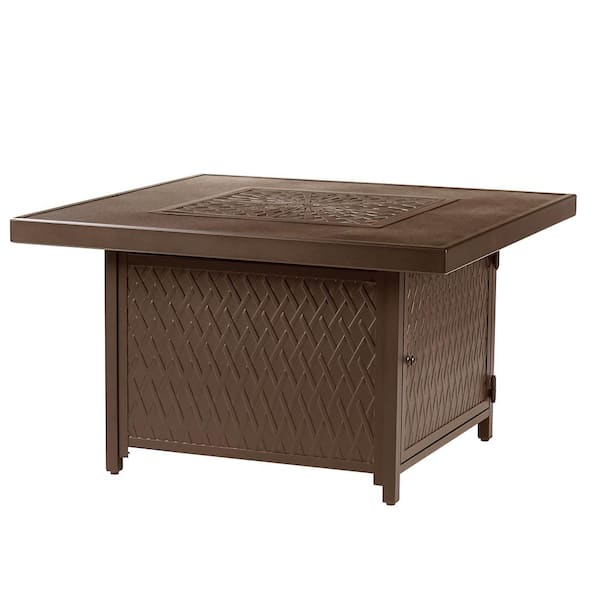 Oakland Living 42 in. x 42 in. Brown Square Aluminum Propane Fire Pit Table with Glass Beads, 2 Covers, Lid, 55,000 BTUs