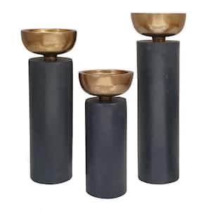 Black and Gold Classic Elegant Pillar Aluminum Candle Holders, Aluminum