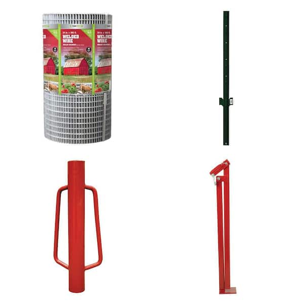 24 in. x 100 ft. 16-Gauge Welded Wire, 4 ft. Steel U Post, 3 in. x 9 in. Post Driver and 38 in. Fence Puller Combo
