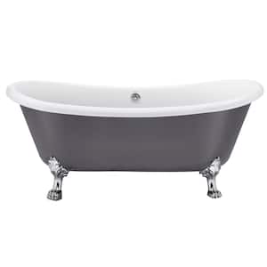 66.3 in. Acrylic Freestanding Clawfoot Soaking Bathtub in Grey with Brass Drain and Overflow