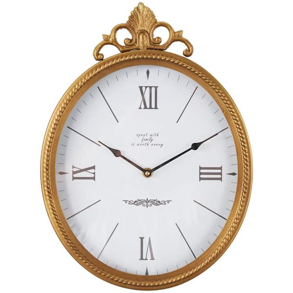 Litton Lane Gold Metal Antique Inspired Wall Clock with Scrolled Finial
