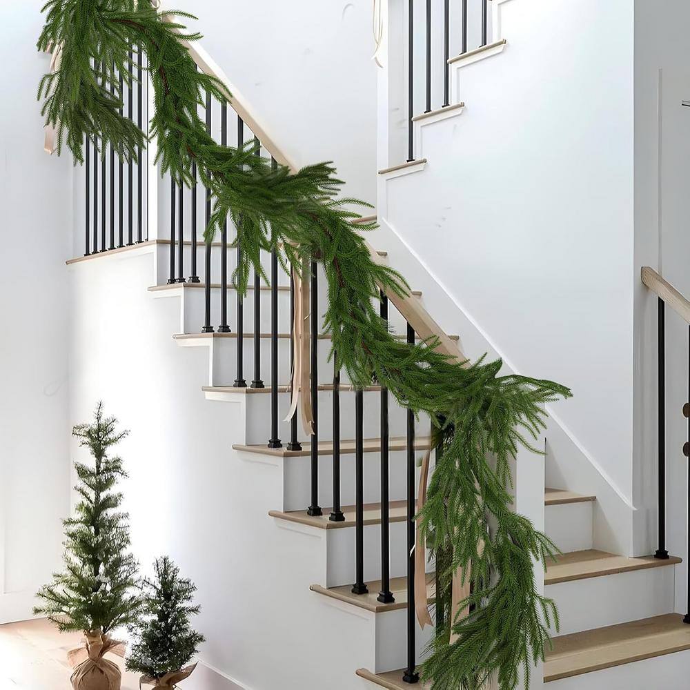 6 ft Green Artificial Pine and Eucalyptus Garland with Snow Flocked Finish