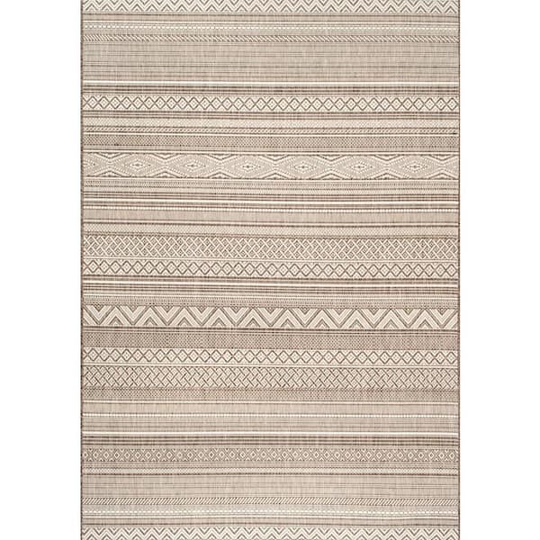 Erlinda Tribal Outdoor Beige 8 ft. x 8 ft. Indoor/Outdoor Square Rug
