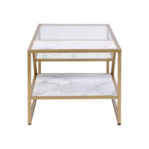 Golden Side Metal Outdoor Coffee Table with Storage Shelf