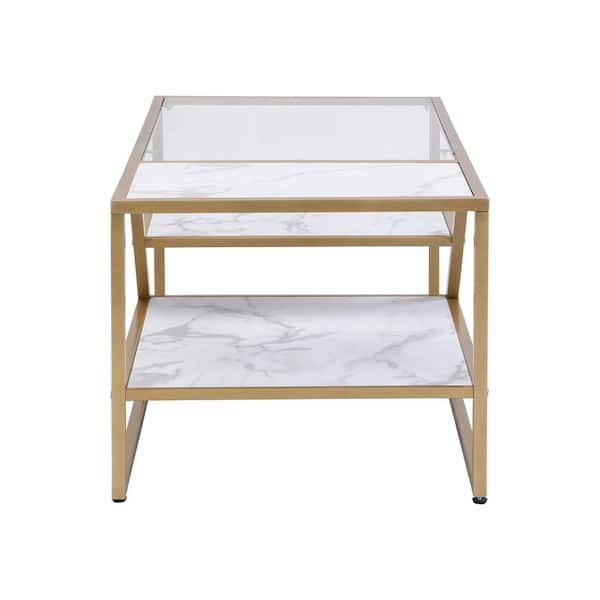 Sudzendf Golden Side Metal Outdoor Coffee Table with Storage Shelf