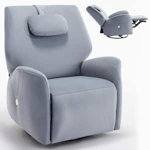 Blue Polyester Swivel Rocker Recliner with a Removable Pillow, USB and Type-C Ports