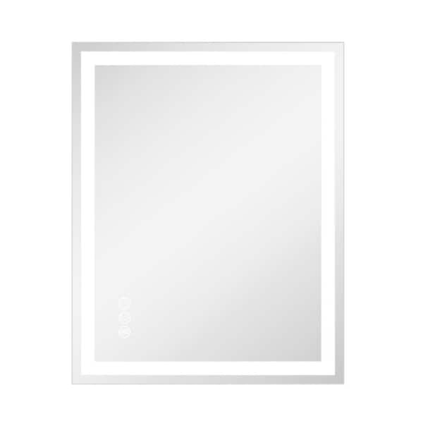 24 in. W x 30 in. H Rectangular Frameless LED Wall Bathroom Vanity Mirror, Tempered Glass
