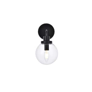 Home Living 6 in. 1-Light Black Vanity Light with Glass Shade