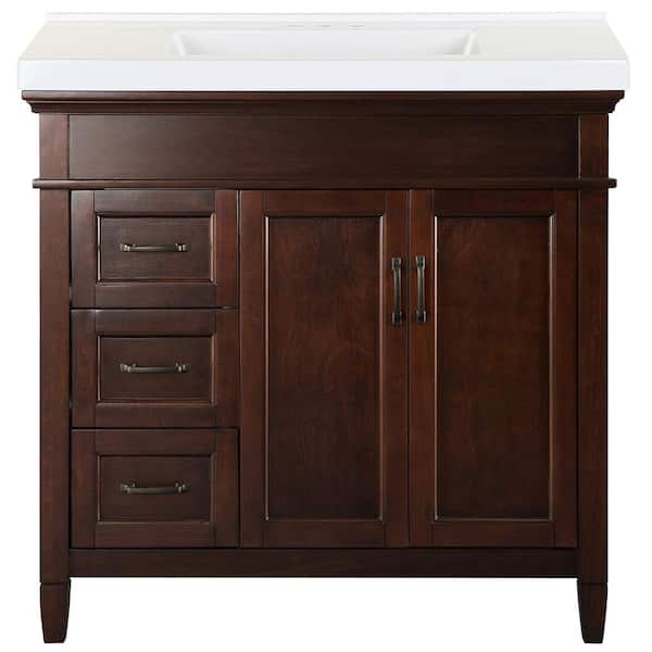 Home Decorators Collection Ashburn 37 in. W x 22 in. D Bath Vanity in Mahogany with Cultured Marble Vanity Top in White with White Sink