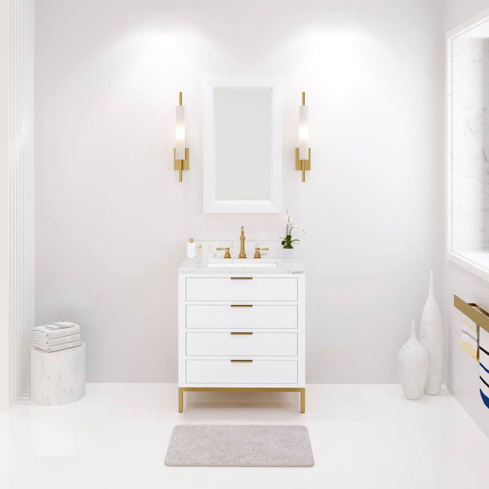 Bristol 30 in. W x 21.5 in. D x 34 in. H Single White Sink Vanity in Pure White with Marble Top in White and Mirror price history on PriceWatchPro
