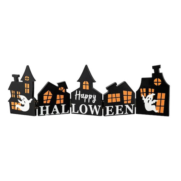 Glitzhome 7.5 in. H Halloween Wooden Hinged Haunted House Table Decor