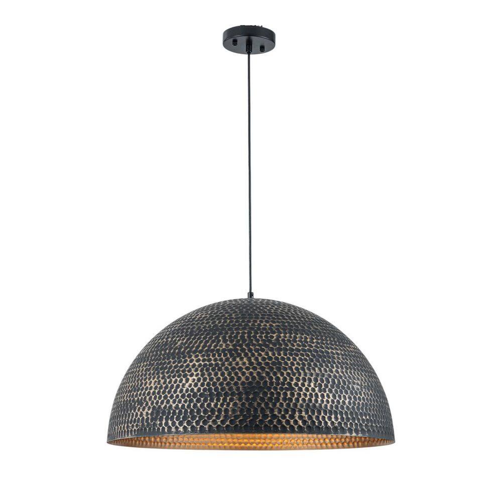 Detroit 23.62 in. 1-Light Industrial Oversized Black and Gold Pendant with Hammered Dome Metal shade price history on PriceWatchPro